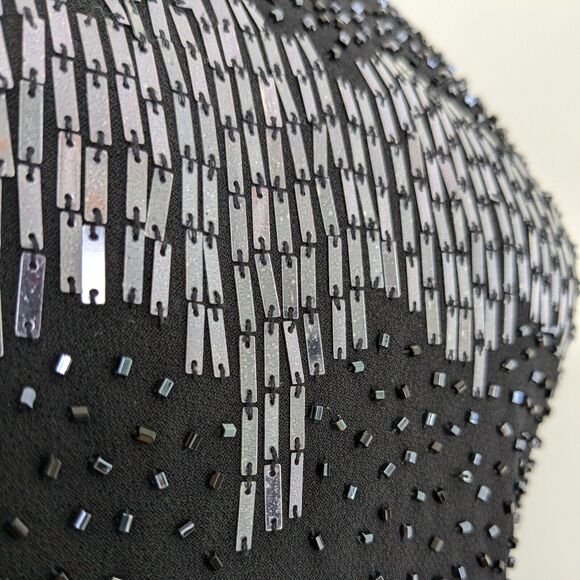 Vintage Maxi Dress Prom Gown Slip Beaded 90S Y2K Cachet Black Silver Formal 6 - Picture 4 of 11